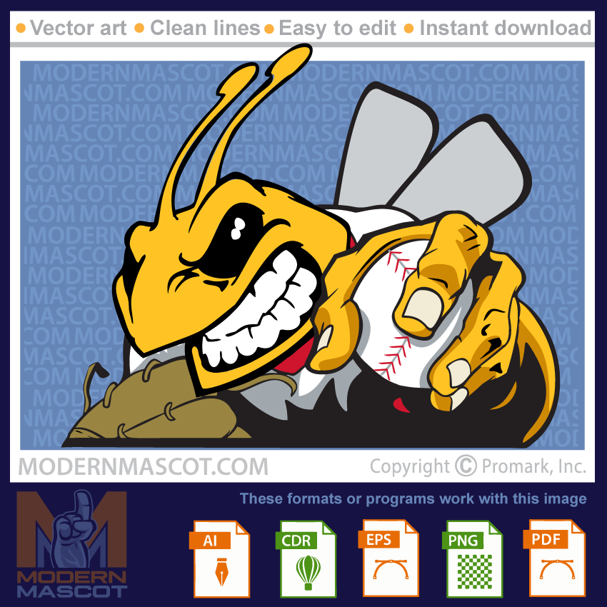 Bee, yellowjacket, hornet baseball clipart for sports and teams