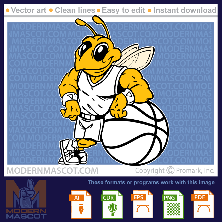 Bee, hornet, yellowjacket basketball clipart for teams, sports, or schools