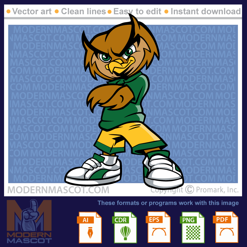Owl mascot clipart for teams, sports or schools