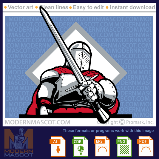 Knight with sword mascot for teams, schools and sports